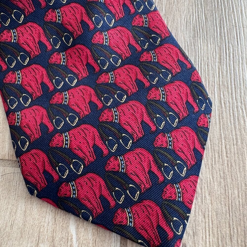 Brooks Brothers Silk Tie Men's 58" Red Blue Bear Print Classic Office Work Party - Picture 2 of 6